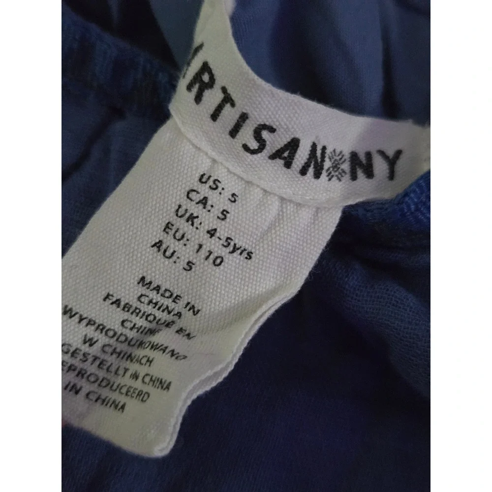 Artisan NY Girls Blue Embroidered Floral Sleeve Dress Size 5‎ Boho Casual
